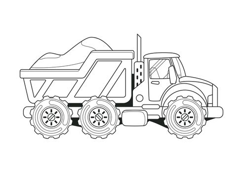 Truck with Sand Side View Coloring Book. Line Art