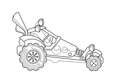 Buggy Side View Coloring Book Isolated on a White Background. Line Art.