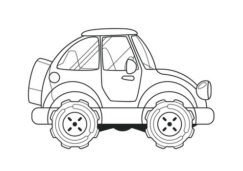 Cartoon Car Side View Coloring Book. Line Art.