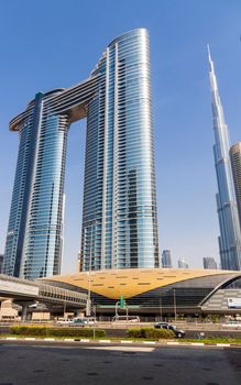 Dubai, UAE - 08.02.2021 - Address Sky view hotel, Burj Khalifa, dubai mall metro station