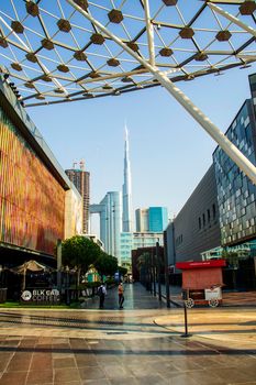 City Walk, Dubai. Address Sky view hotel and Burj Khalifa tallest building in the world can be seen on the scene. Outdoors