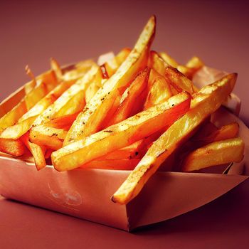 Tasty fresh hot french fries photorealistic illustration ad