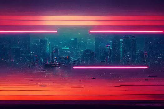 abstract synthwave neon night background, neural network generated art. Digitally generated image. Not based on any actual scene or pattern.