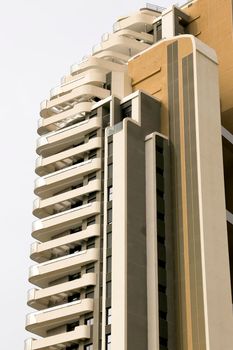 Benidorm, Alicante, Spain- September 11, 2022: Modern architecture building called Sunset Cliffs in the Poniente Beach Area in Benidorm