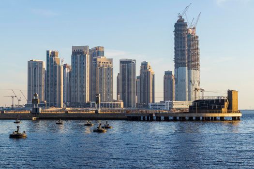 Dubai, UAE - 04.17.2021 Dubai creek harbour development by EMAAR. UAE. Shot made from Dubai Festival city side.