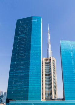 Dubai, UAE - 08.02.2021 - View of a Burj Khalifa and other skyscrapers