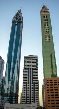 Skyscrapers along the Sheikh Zayed road in Dubai, UAE. Outdoors