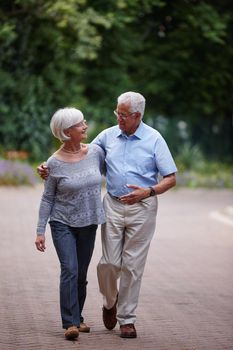 The first duty of love is to listen. a senior couple walking outdoors