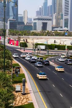 Dubai, UAE - 07.10.2021 Road leading to Dubai international Financial Center district
