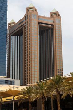 Dubai, UAE - 07.10.2021 Modern buildings along the road