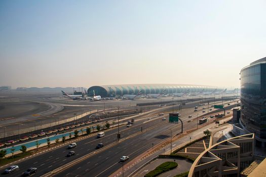 View of a Dubai international Airport, terminal 3. Airport road. UAE,Outdoors