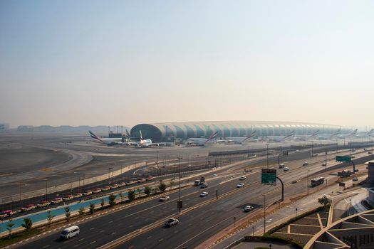View of a Dubai international Airport. Airport road. UAE.Outdoors