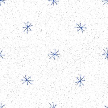 Hand Drawn Snowflakes Christmas Seamless Pattern. Subtle Flying Snow Flakes on chalk snowflakes Background. Alluring chalk handdrawn snow overlay. Fetching holiday season decoration.