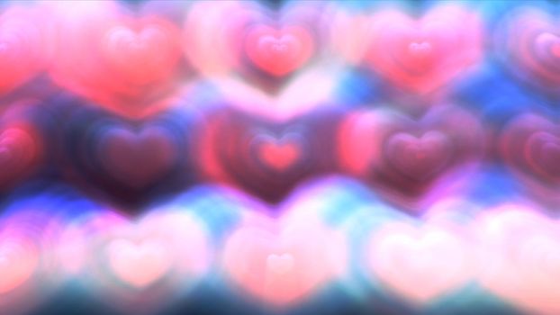 Colorful light abstract hearts background illustration render