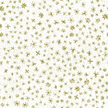 Hand Drawn Snowflakes Christmas Seamless Pattern. Subtle Flying Snow Flakes on chalk snowflakes Background. Amazing chalk handdrawn snow overlay. Modern holiday season decoration.