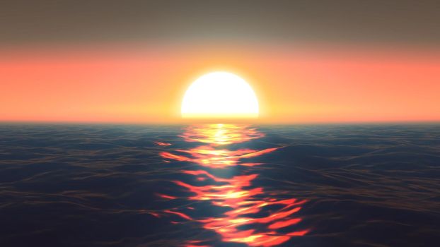 panorama of the ocean sunset, sea sunset, 3d render illustration