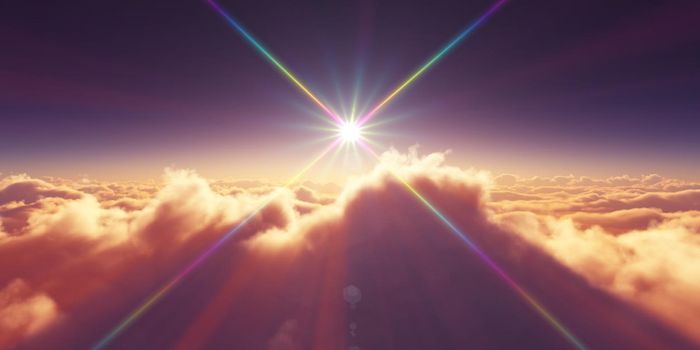 above clouds sunrise sun ray illustration, 3d rendering