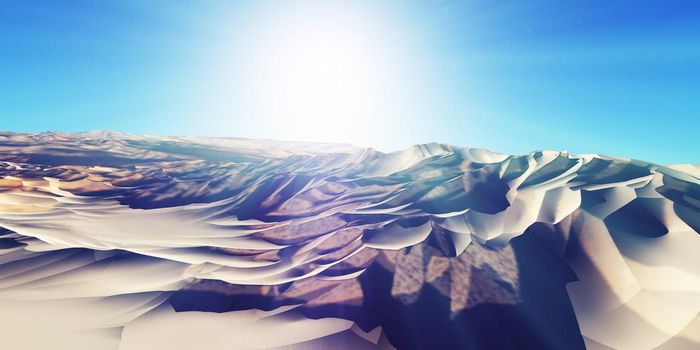 Dunes sunset over the desert. 3d rendering illustration