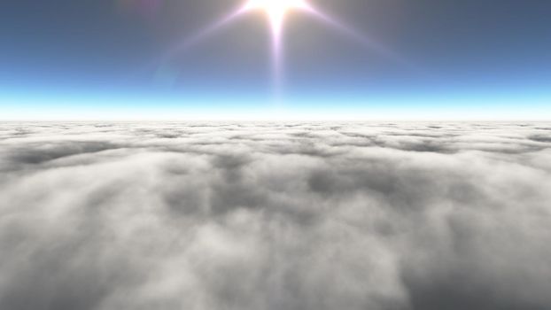 Above clouds sun ray, 3d rendering illustration