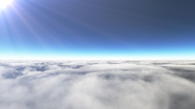 Above clouds sun ray, 3d rendering illustration