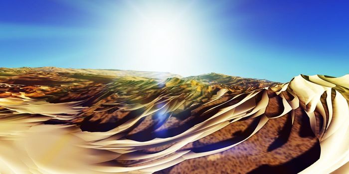 Dunes sunset over the desert. 3d rendering illustration