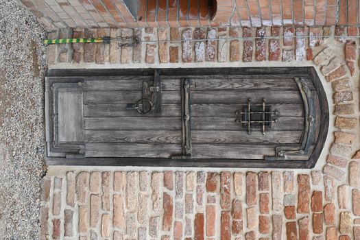 Geometric pattern of doors on an old castle