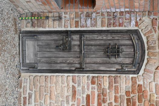 Geometric pattern of doors on an old castle