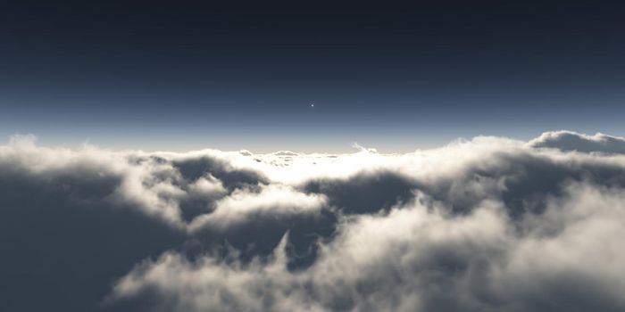 dream fly above clouds ray light, 3d rendering illustration