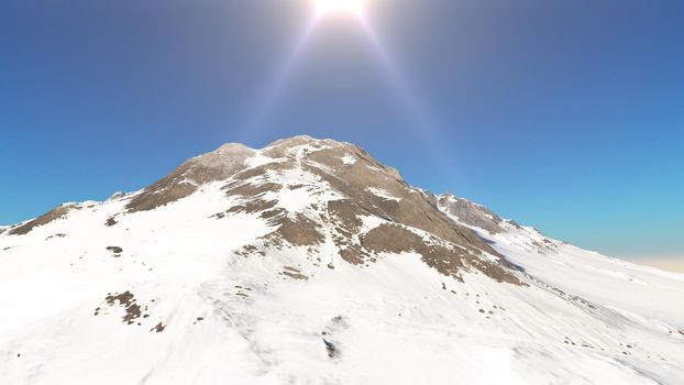 mountain snow sun ray illustration, 3d rendering