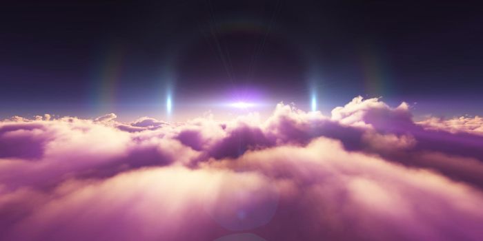 above clouds sunrise sun ray illustration, 3d rendering