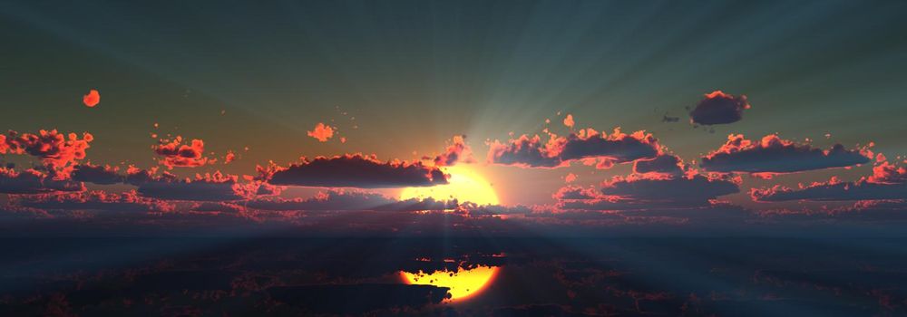 sunset calmly sea sun ray 3d render illustration