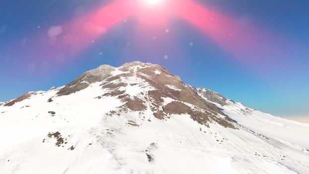 mountain snow sun ray illustration, 3d rendering