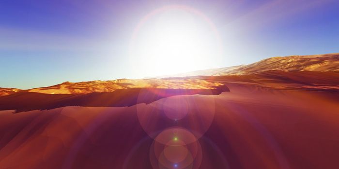 Dunes sunset over the desert. 3d rendering illustration