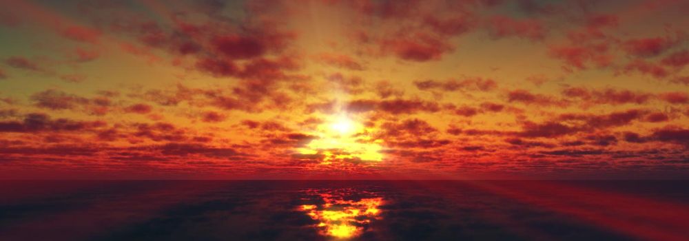 sunset calmly sea sun ray 3d render illustration