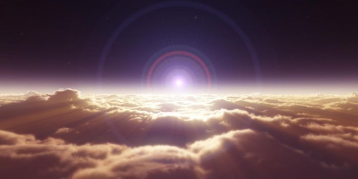 dream fly above clouds ray light, 3d rendering illustration