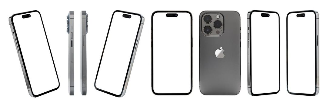 Antalya, Turkey - September 12, 2022: Newly released iPhone 14 Pro mockup set with different angles