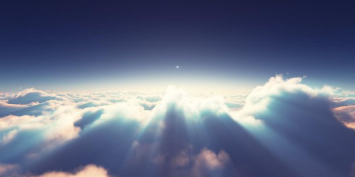 above clouds sunrise sun ray illustration, 3d rendering