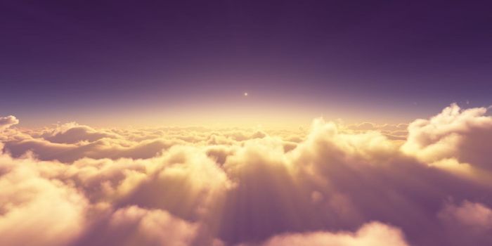 above clouds sunrise sun ray illustration, 3d rendering