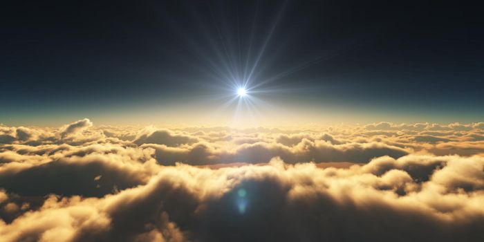 above clouds sunrise sun ray illustration, 3d rendering