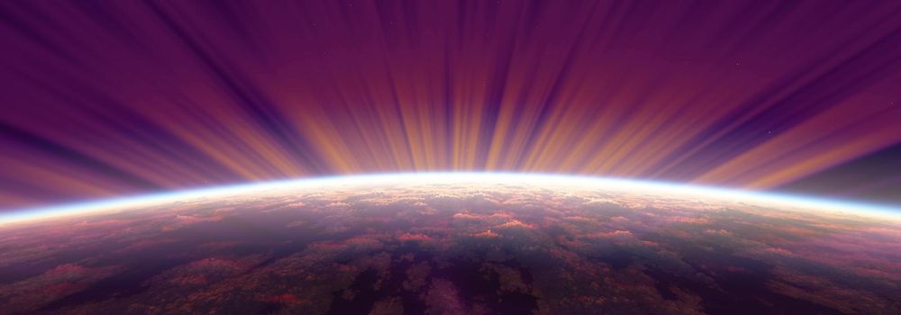 sunrise from space aurora, 3d rendering illustration