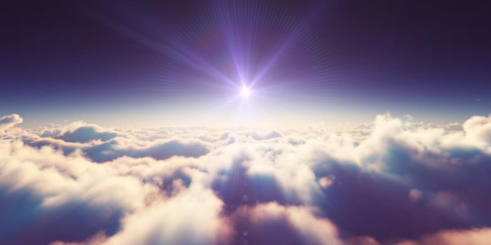 above clouds sunrise sun ray illustration, 3d rendering