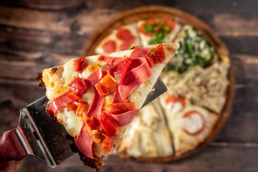 Assorted handmade Argentinian pizza on stone background