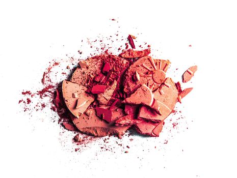 Beauty texture, cosmetic product and art of make-up concept - Crushed eyeshadows and powder isolated on white background