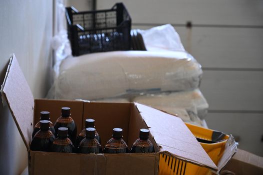 Stock photos bottles placed in a row.