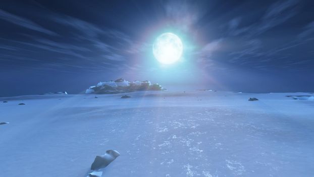 ice berg night full moon, 3d render illustration