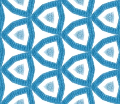 Tiled watercolor pattern. Blue symmetrical kaleidoscope background. Textile ready stunning print, swimwear fabric, wallpaper, wrapping. Hand painted tiled watercolor seamless.