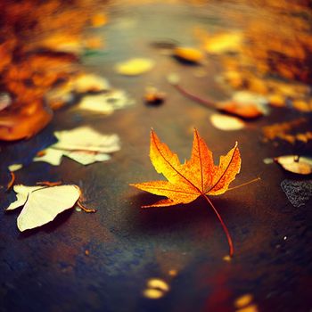 Illustration of a Yellow and orange leaves on asphalt