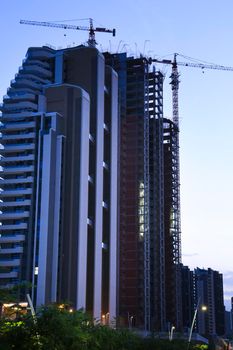 Benidorm, Alicante, Spain- September 11, 2022: Modern architecture building called Sunset Cliffs under construction in the Poniente Beach Area in Benidorm