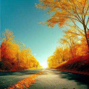 Illustration of a A track strewn with fallen leaves