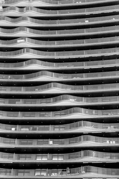 Benidorm, Alicante, Spain- September 11, 2022: Modern architecture buildings called Sunset Waves in the Poniente Beach Area in Benidorm